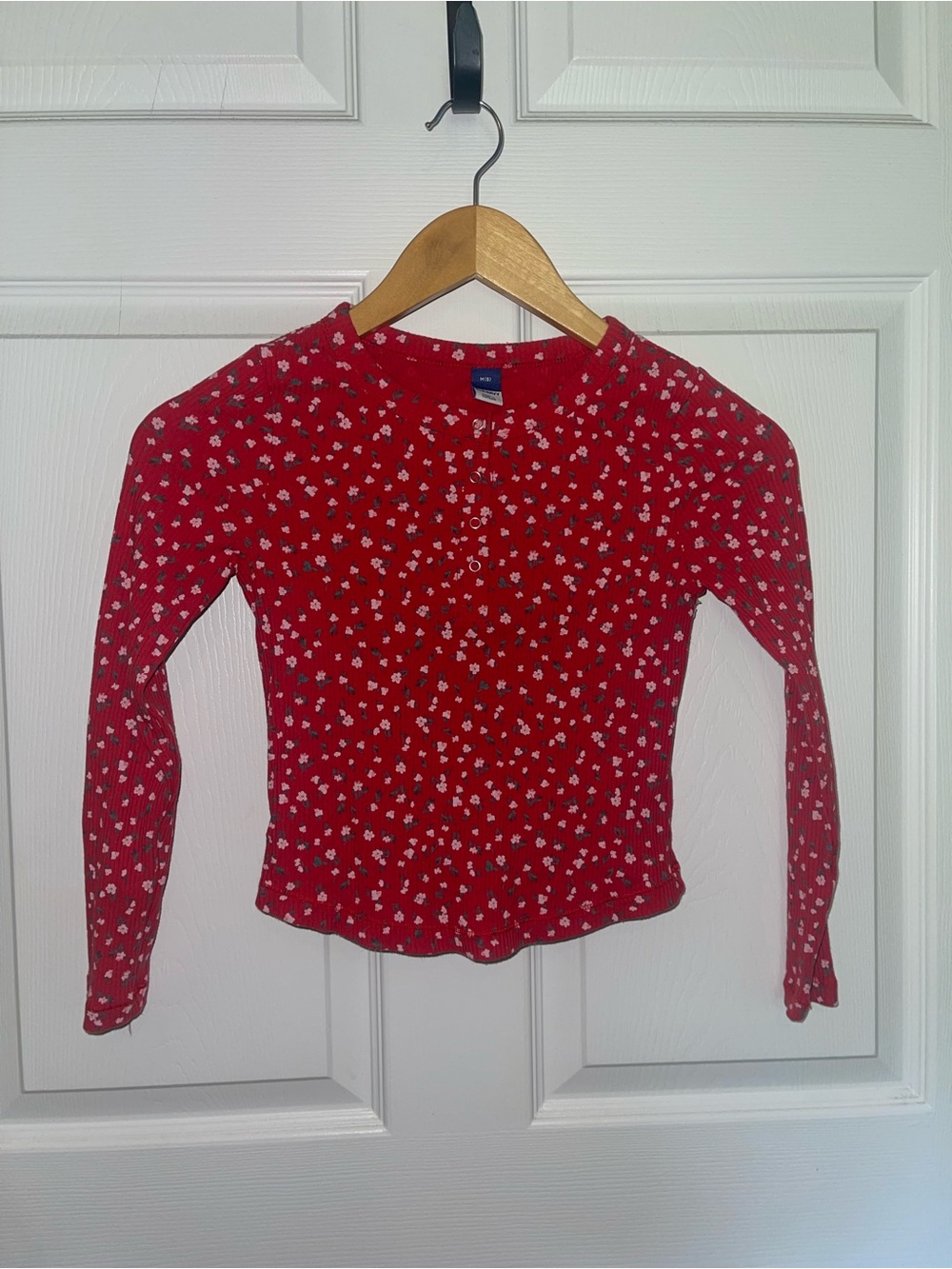 Girls' Old Navy Red Floral Long Sleeve Henley Top